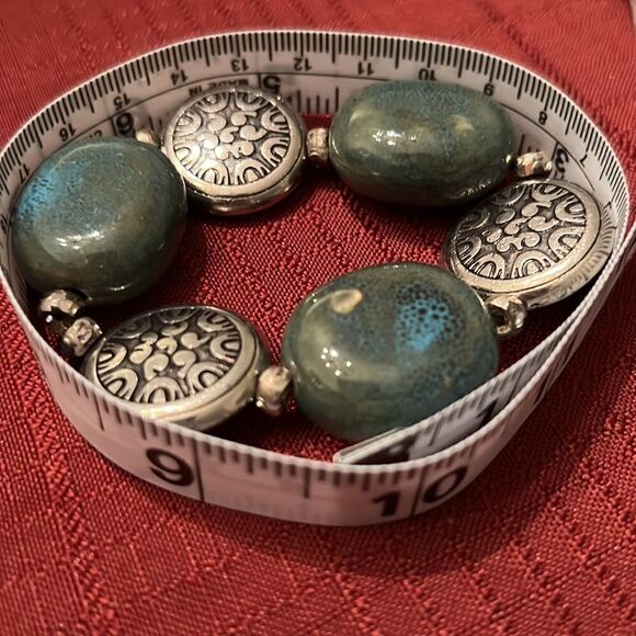 NWT Angelas Designs 2 handmade stretchy beaded bracelets bronze silver & green - Picture 5 of 9